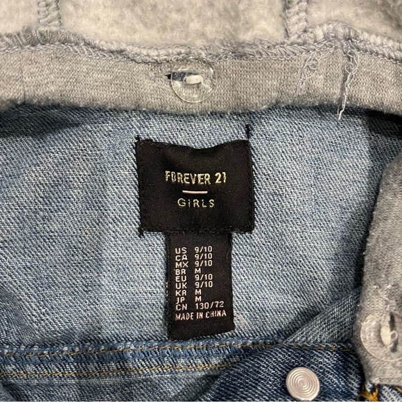 Forever 21 Girls Denim Hooded Jacket - Kid Size 9/10 - Picture 3 of 5